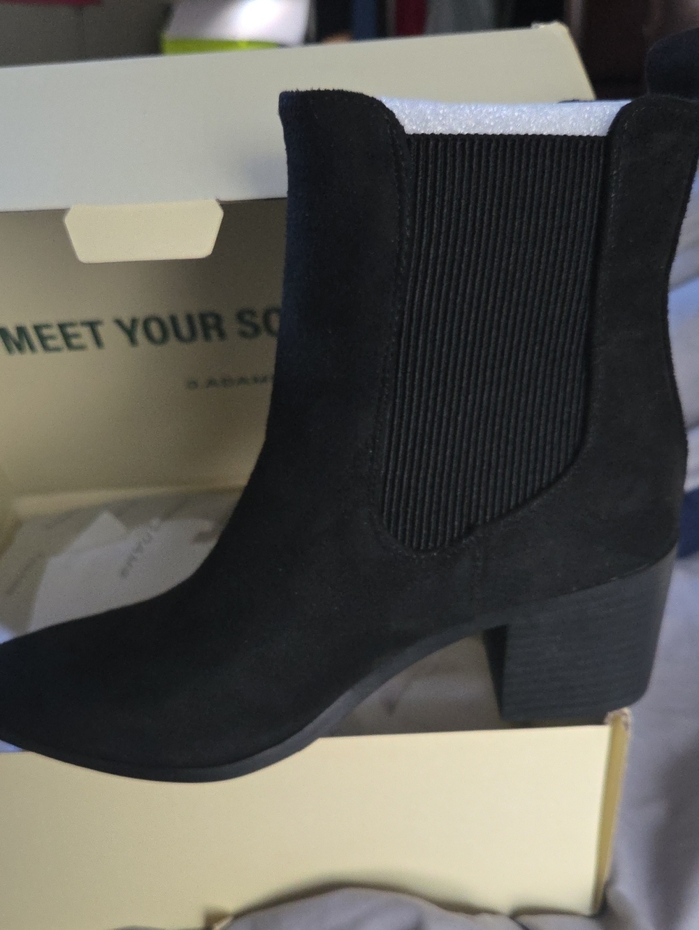 NWT J.Adams Black Suede Chelsea Ankle Boots Block Heel